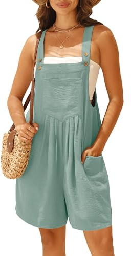 IWOLLENCE Short Dungarees For Women UK Adjustable Shoulder Straps Sleeveless Rompers with Front Pocket Maternity Jumpsuit (Aqua Sea Green, XXL)