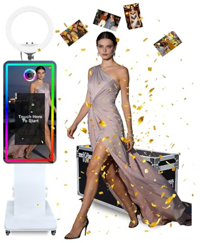 Magic Mirror Photo Booth with 21.5 Inch Touchscreen, Portable DSLR Photobooth Machine Includes Flight Case for Wedding Birthday Graduation Events (Fill Light, White)