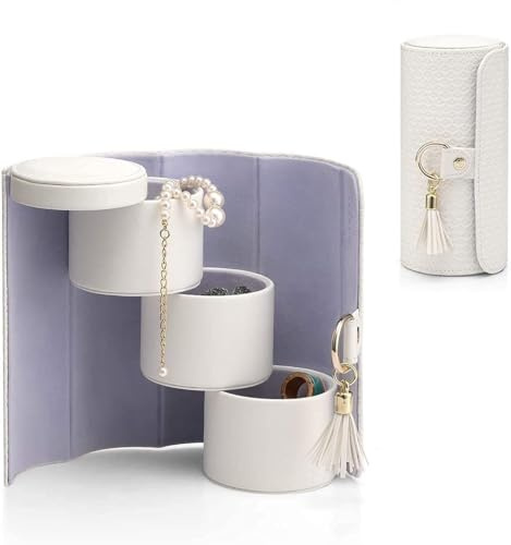 VLANDO Travel Jewellery Organiser, Compact Jewellery Box with Compartments | Slim Travel Size, Keeps Jewellery Neat and Protected, Easy Access Design, Ideal for Handbags and Holidays, White