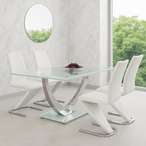 Meyvaser.com Ecommerce Company Mesa de Comedor de Cristal Templado Blanca 140x90 cm con Patas de Acero Cromado – Moderna, Resistente y fácil de Montar