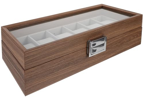 NIYANGLE Scatola Porta Orologi in Legno Noce 6 Scomparti Organizer per Orologi Portagioielli Rigida Custodia Protettiva per Viaggi e Conservazione Contenitore Espositivo e Gioielli