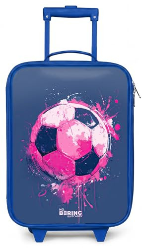 NoBoringSuitcases© Kinderkoffer Blau Klein Reise Trolley Reisekoffer | 48x31x19 cm - Kleiner Kinder Koffer mit LED Rollen Kindertrolley Hartschalenkoffer Fußball - Farbe - Rosa - Blau
