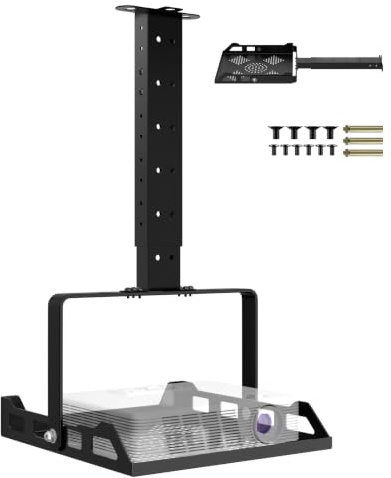 Lubirayi Support de projecteur pour plafond et mur, réglable (49-73 cm) avec plateau inclinable à 360°, charge maximale de 10 kg, guide de câble intégré pour home cinéma, bureau et salle de classe