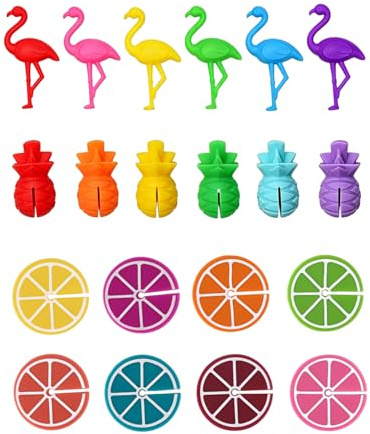 YIPFEN 20 Silikon Glasmarkierer für Weingläser & Cocktails | Ananas, Flamingo, Orange wiederverwendbare Clip-Marker | Ideal für Poolparty, Sommerfest & Party Deko – Verwechslungsschutz