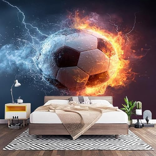 Papel Pintado Panorámico Fotomurales FúTbol Flame Lightning 200x140 cm, Murales de Pared Decoración Póster in Tejido No Tejido Azul Personalizado 3D Para Salón Dormitorio Oficina