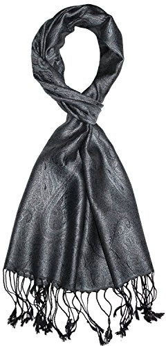 Lorenzo Cana - Herren Seidenschal 100% Seide jacquard gewebt in harmonischen grau Farben mit Fransen 35 cm x 160 cm Paisleymuster Seidentuch 7841011
