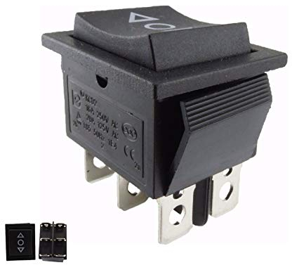 MixWare-MegaShop Interrupteur à bascule ON/OFF/ON - Noir - 2 broches (6 broches), 16 A, 250 V~ (tactile) - Montage à encliqueter - Ouverture de montage env. 28,5 x 21,5 mm