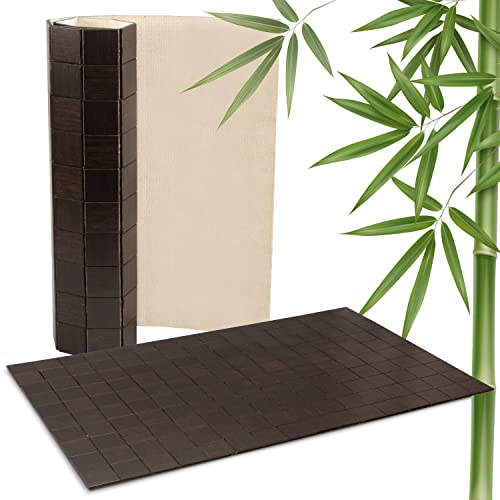DE-COmmerce rutschfeste Badematte aus Bambus I Fussmatte Badteppich Bambusmatte Duschmatte Badezimmermatte Bamboo Badematte mit Anti-rutsch Rückseite I Badvorleger KARO Ebony 50 x 80 cm