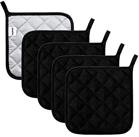 Pot Holders Cotton Made Machine Washable Heat Resistant Potholder, Pot Holder, Hot Pads, Trivet for Cooking and Baking (5, Black)