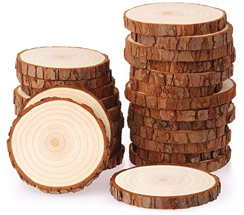 Rodajas de Madera Diámetro 8-9 cm 25 pcs Fuyit Troncos Madera Decoracion Apto para Pirograbador de Madera, Pintura