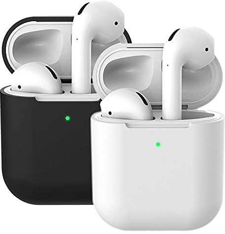 Molylove 2X Silikonhülle Kompatibel mit AirPods 2, Schutzhülle Silikonhülle Stoßfest (LED an der Frontseite Sichtbar) - (Weiß +Schwarz)
