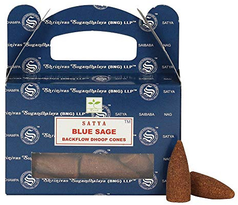 ETHNICITI Satya Nag Champa Räucherkegel, Rückfluss-Räucherkegel, 24 Kegel, 1 Packung (Blauer Salbei)