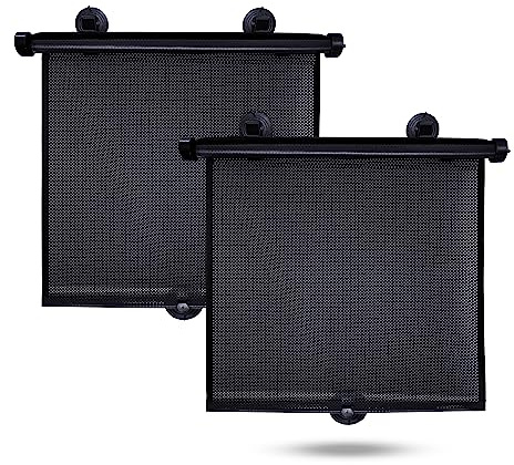 EcoNour Car Side Window Sun Shade (2 Pack) | Retractable Roller Sunshade for Kids | Baby Car Window Shades for UV and Sun Glare Protection | Baby Travel Accessories (15x17)