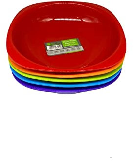 ECO 4 Pc Unbreakable Deep 16 x 16 cm Multi Color Round Plastic Plates | Medium High Edge Kids Plates | Stackable Plastic Plate Reusable for Birthdays, Picnic, BBQ & Parties (Rainbow, Medium)