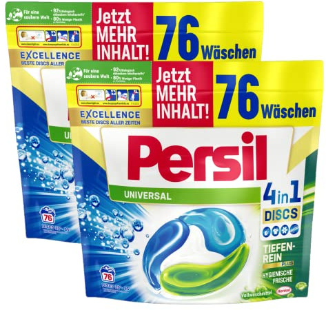 Persil Universal 4in1 DISCS, 152 (2 x 76 Waschladungen), Vollwaschmittel mit Tiefenrein-Plus Technologie bekämpft hartnäckige Flecken, 92% biologisch abbaubare Inhaltsstoffe*
