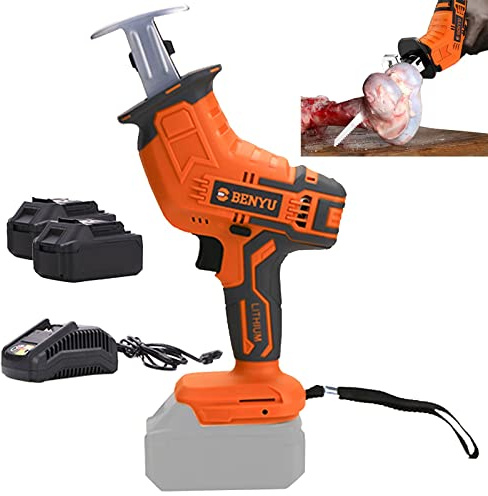 Sierra Carnicero Eléctrica para Huesos Carne Congelada Jamon, Sierra Sable Inalámbrica con dos Hojas de Sierra, Bateria Cargada, 1.4 kg de Peso, Fácil de Usar(Color:4A,Size:2 Battery)
