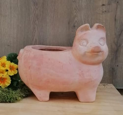 Süßes Schwein zum Bepflanzen ca. 37 cm breit echt Terracotta Pflanzschale Blumentopf Übertopf für Garten Wohnung Balkon Terrasse Deko Tier Bauernhof Landleben