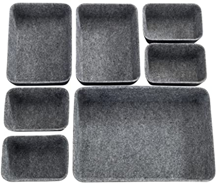 WENKO Schubladen Organizer Filz, 7-teiliger Aufbewahrungshelfer für Schubladen aus recyceltem Polyesterfilz, viele Kombinationen möglich durch Boxen in 3 verschiedenen Größen, Schwarz/Grau