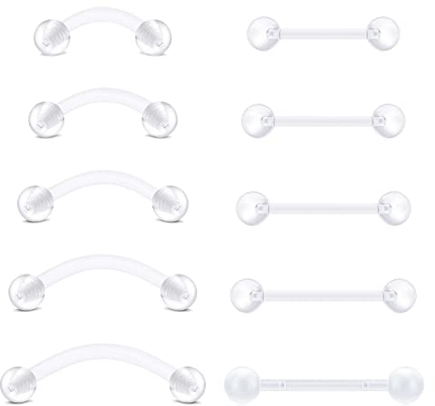 LAURITAMI 10stk Klar Curved Barbell Piercing Banane Plastik Augenbraue Tougue Bauch Retainers 14G Acryl Bioflex Flexible