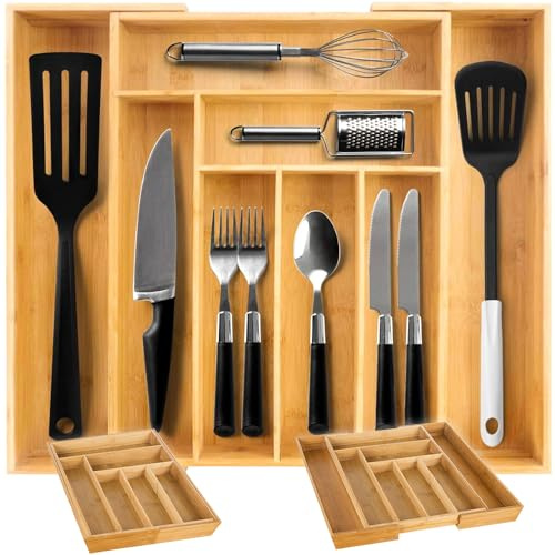 Ruhhy Besteckkasten Bambus Küchenorganizer herausnehmbar Schubladenteiler 19189