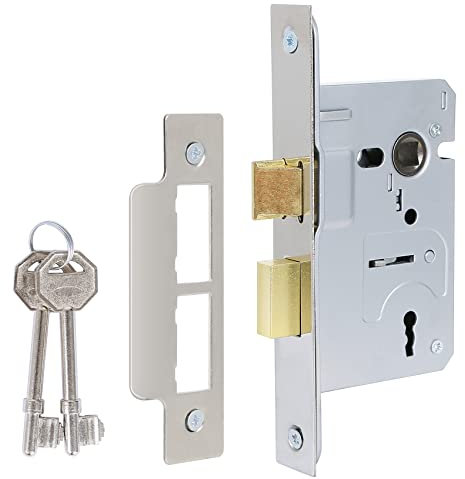 DIDA® 3 Lever Mortice Sashlock Polished Chrome Mortice Locks Sashlocks 65mm, Door Lock with Key Suitable for Internal or External Doors, Door Latch Hardware and Key Locking Door Security