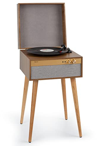 Auna Plattenspieler mit Lautsprecher, Plattenspieler mit Bluetooth & Standfüßen, Retro-Schallplattenspieler mit Bluetooth Transmitter & Receiver, Moderner Vinyl-Plattenspieler für Schallplatten