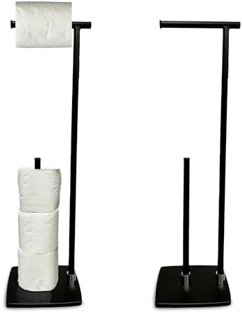 NAEM Black Toilet Roll Holder Freestanding – Heavy-Duty Toilet Roll Storage for up to 3 Rolls, Anti-Slip Weighted Base & Chrome Finish Bathroom Stand