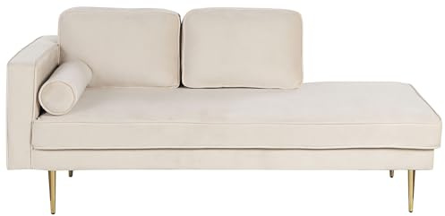 Beliani Chaiselongue Samt beige Links goldenes Gestell mit Nackenrolle modern Miramas