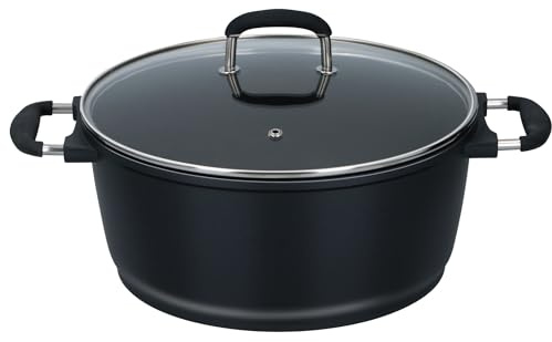 alpina Gryta med lock – stekpanna 29 cm – lämplig för alla typer av spisar – ugnssäker upp till 240 °C – diskmaskinssäker – cool-touch-handtag – svart
