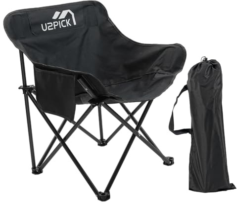 U2PICK Faltbarer Moon Campingstuhl, Tragbarer Klappstuhl mit Tragetasche, Leicht & Kompakt Outdoor-Stuhl mit Getränkehalter für Strand, Angeln, Festival, Garten, Picknick, Wandern, Schwarz