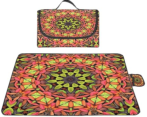 Picknickdecke 200x200cm,XXL Picknickdecke mit Wasserdichter Unterseite,Outdoor Stranddecke Sandfrei,mit Tragegriff Faltbare Picnic Blanket für Camping,Strand,Park,Familie,Konzerte Rosa grün abstrakt