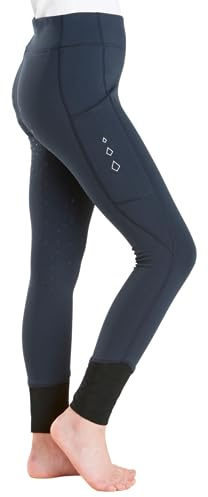 Harry Hall Junior Winter Riding Tights with Full Silicone Seat - Brushed Fleece Lining - Phone Pocket - Supportive Waistband - Machine Washable - Navy Blue - 11-12yr