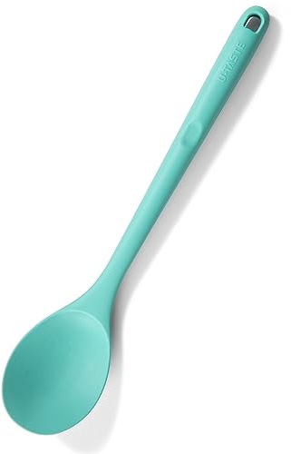 U-Taste Long Silicone Solid Spoon, 315℃ Heat Resistant, Aqua Sky | 33.9cm, Food Grade Kitchen Cooking Utensil, Nonstick Seamless Rubber Serving Tool for Mixing Stirring Basting Scooping