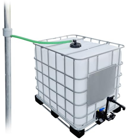 REKUBIK 1000l IBC Regenwassertank Neuwertig mit Fallrohranschluss + Schwanenhals Größe bis 80m² Dachfläche