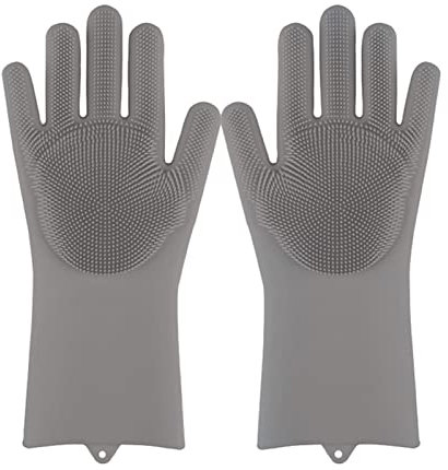 DUnLap Cleaning Gloves Magic Silicone Dishwashing Scrubber Dish Washing Sponge Rubber Scrub Gloves Kitchen Cleaning 1 Pair Eco Friendly Cleaning Gloves(Gray)