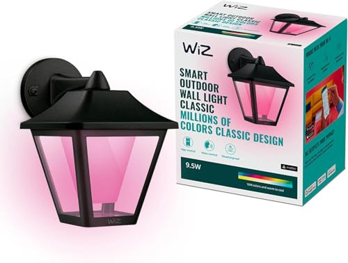 WiZ smart utomhusvägglampa classic, 16 miljoner färger, svart, styrning via WiFi-app, för hem, trädgård, terrass och uteplats, IP44