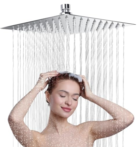 Gowkeey Rociador para Ducha Cuadrado 12 Pulgadas, Cabezal de Ducha de Acero 304 Inoxidable, Ducha de Acero, Alcachofa Ducha, Fácil de limpiar y fácil de instalar 30CM