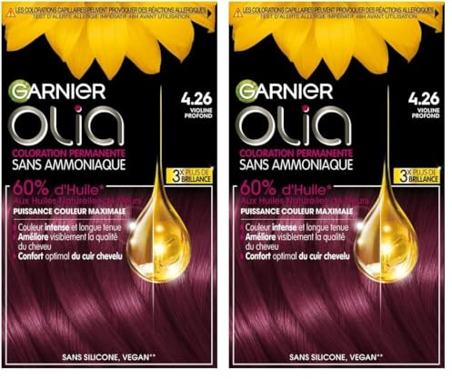 Garnier Coloration Permanente - Sans Ammoniaque - Aux Huiles Naturelles de Fleurs - Violine Profond (4.26) - Olia Vivids (Lot de 2)