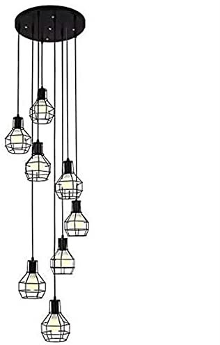 Modern Pendelleuchte Retro Industrial Spiral Pendelleuchte Schmiedeeisen Metall Laterne Langer Kronleuchter Moderne Nordic Hängelampe Deckenleuchte for Treppenhaus Wohnung Wohnzimmer(8 Lights)