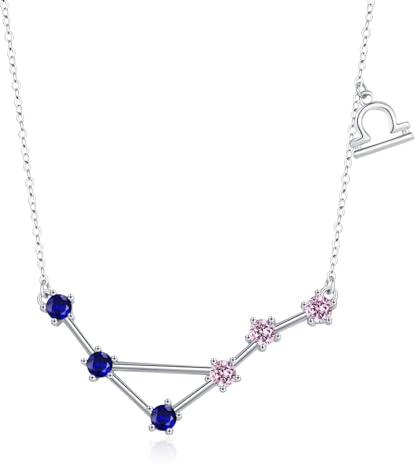 CHENGHONG Sternzeichen Kette Libra Kette 925 Sterling Silber Sternzeichen Libra Anhänger Halskette mit Geburtsstein Schmuck Geburtstag Geschenke für Frauen Mädchen
