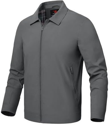 Rdruko Men's Lightweight Jacket Thin Sportwear Casual Bomber Jacket Windbreaker Coat Harrington Jacket Outwear with Zip Pockets Dark Grey M