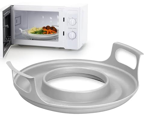 Organizador para microondas con asas, soporte para platos para microondas, bandeja para platos de microondas, soporte para cuenco caliente, bandeja de microondas resistente al calor, accesorios de