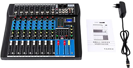 Mischpult Live Professionelles 8 Kanal Stereo Sound Mischkonsole mit USB Bluetooth,Mischpult DJ Audio Sound Mixer Konsole für Karaoke,Singen,Heim-KTV,Aufnahmestudios,Live-Streaming,48V Phantomspeisung