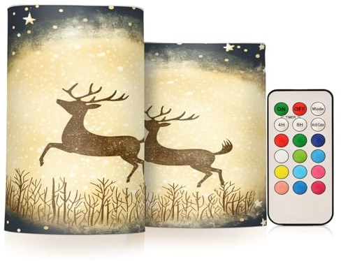 Waassud Candele senza fiamma disegnate a mano con cervo che saltano candele a batteria candele LED con telecomando decorazioni di Halloween Natale set di 2