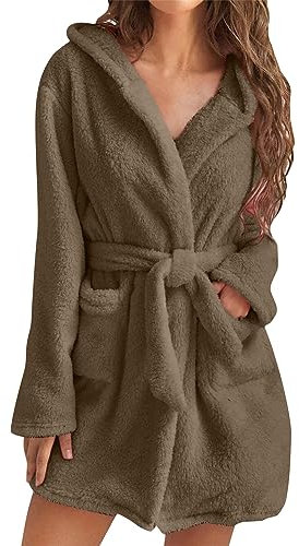 YCBMINGCAN Damen Bademantel mit Kapuze Flauschig Fleece Morgenmantel Winter bademantel Sauna Damen Plüsch Loungewear Leicht Doppelseitiger Schlafanzug Elegant Pyjama Badeponcho für (3-Brown, XXXXXL)