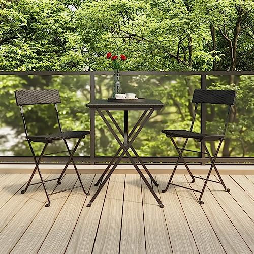 KATERYY 3-TLG. Bistro-Set Klappbar Schwarz Poly Rattan,Klappbares 3teiliges BistroSet aus witterungsbeständigem Polyrattan für Garten, Balkon und Terrasse