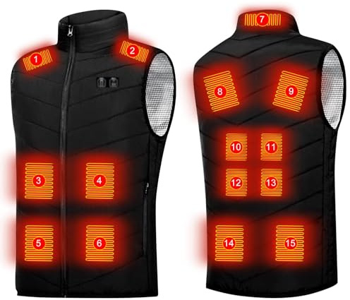 HAOLEI Heated Gilet Mens UK Sale Clearance,Heated Vest for Men Electric Zip Up Heated Body Warmer Washable Winter Warm USB Heater Clothing Heated Jacket with 15 Heating Pads(No Battery)