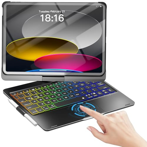 NOKBABO for iPad 10th 11th (A16) Generation Case with Keyboard, iPad Air 11 inch case (M4/M3/M2), Keyboard for iPad Pro 11 (4th/3rd/2nd/1st) & iPad Air 5/4, Trackpad, 360° Swivel, Backlit - Matt Black