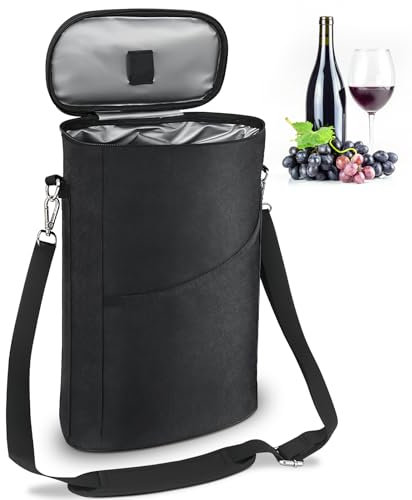 Flaschenkühler Faltbar Kühlmanschette: WANDGU 2 Flasche Insulated Kühltasche, Isolierter Weinbeutel, Isolierte Picknicktasche für Wein- und Sektflaschen, Großes Fassungsvermögen, für Camping, Strand
