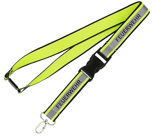 PACOTEX Schlüsselband Lanyard Keyholder Schlüsselanhänger gelb-silber-gelb Optik mit Aufdruck FEUERWEHR auf silber reflektierendem Streifen 90cm Länge 25mm breit